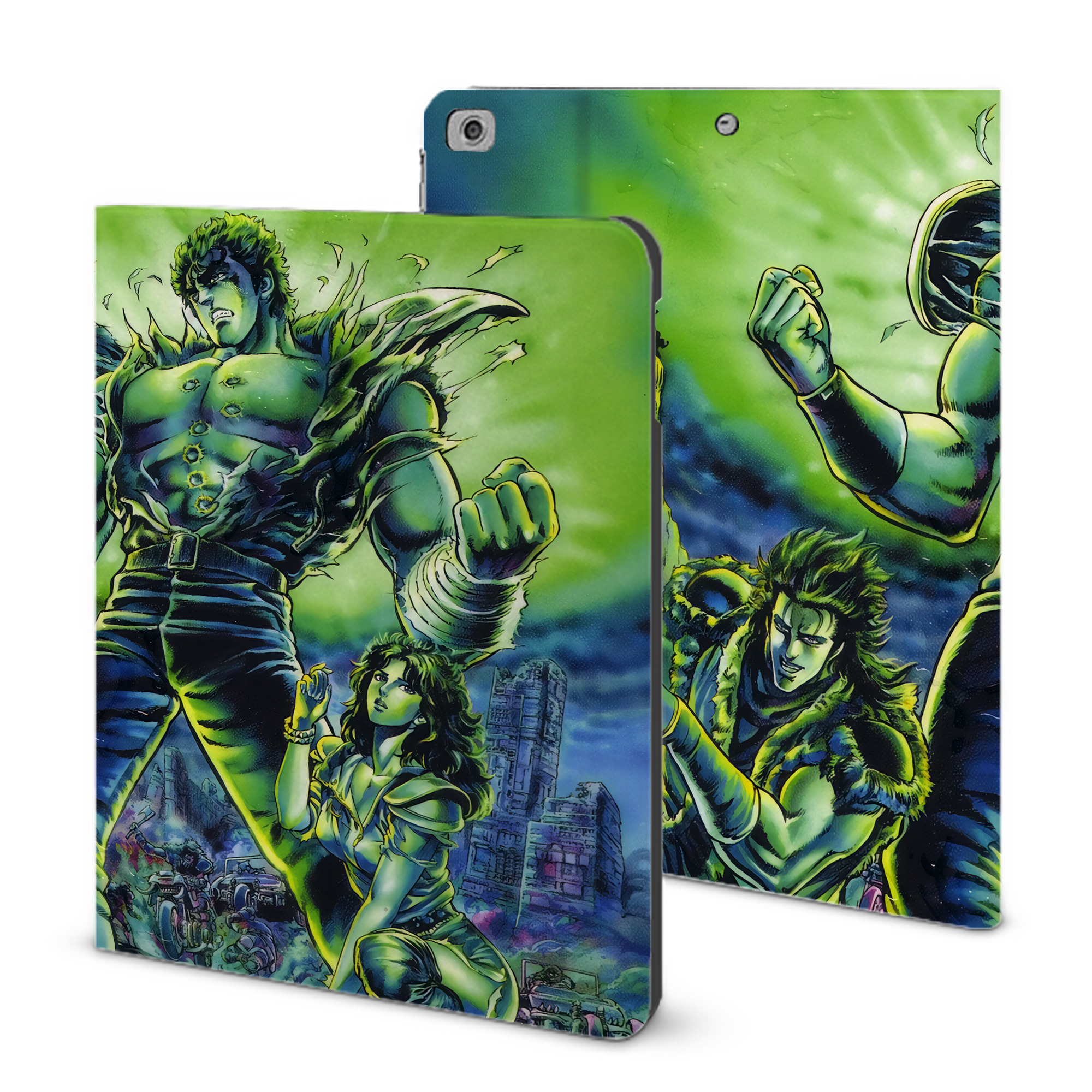 （画像用） 北斗の拳 Fist of the North Star IPad ケース ブック型 PUレザー TPU 耐衝撃 軽量 薄型 ペン収納なし 全面保護 IPad 各モデル対応